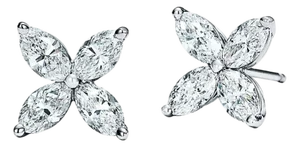 Marquise Cut Diamond Flower Platinum Stud Earrings 1.62 Carat