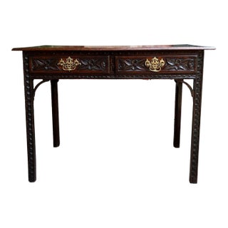 Antique English Sofa Console Table Jacobean Carved Oak Foyer Table C1890 For Sale