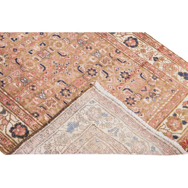 Beautiful vintage Persian Malayer hand-knotted shabby chic wool runner with a peach field. This rug has an ivory frame...