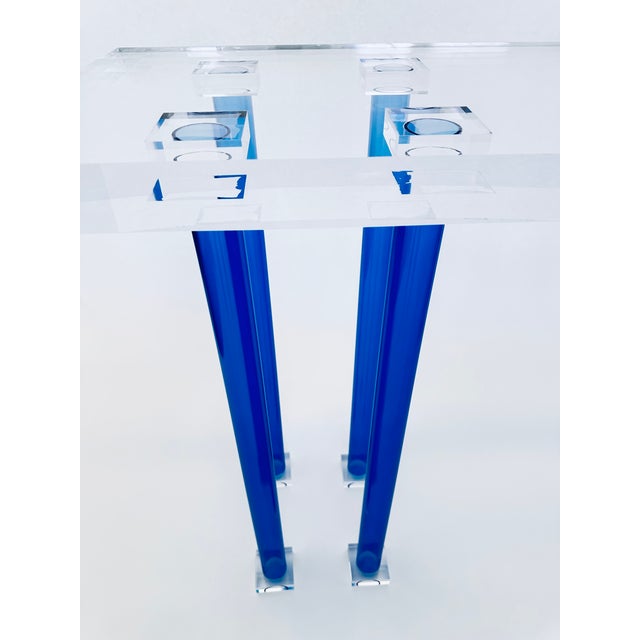 Contemporary Elegant "Blue Ice" Lucite Acrylic Console Table For Sale - Image 3 of 7