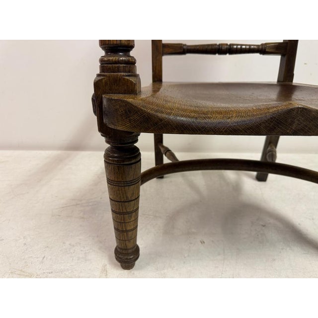 Arts and Crafts Oak Armchair with Saddle Seat, Early 20th Century For Sale - Image 4 of 14