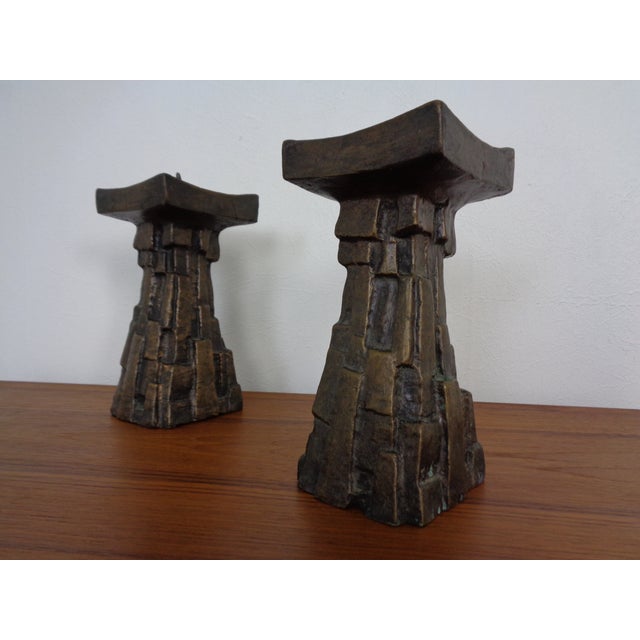 Large Brutalist Bronze Candleholder, 1960s, Set of 2 For Sale - Image 4 of 16