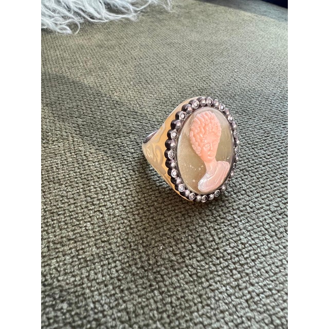 Miriam Salat Mythological Roman Cameo Resin Ring Set In Sterling Silver & Topaz For Sale - Image 13 of 18