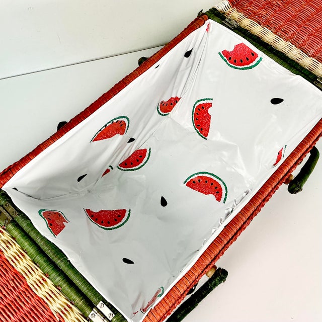 1980s Vintage Boho Chic Arts & Crafts Trompe L’Oeil Watermelon Wicker Picnic Basket. For Sale - Image 18 of 18
