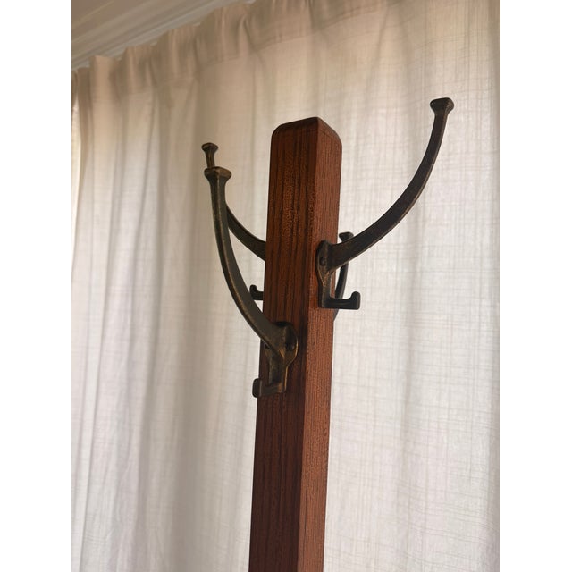 Antique Mission Style Solid Oak Standing Hall Tree With Four Double Hooks This Antique Mission Style Solid Oak Standing...