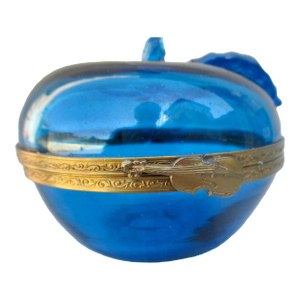 French Blue Glass Apple Trinket Box Circa 1930s