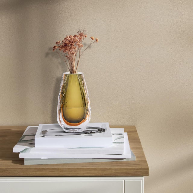 Contemporary Dusty Olive Crystalized Glass Vase- Tall For Sale - Image 3 of 11