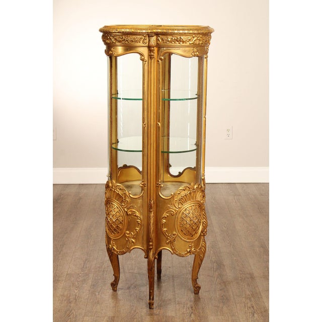 Rococo Style Giltwood Curio Cabinet With Glass Panels For Sale - Image 12 of 18