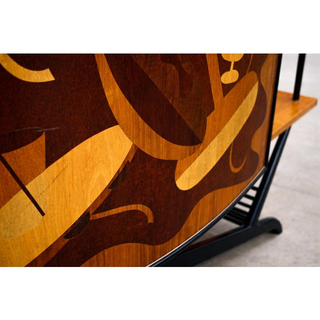 Brazilian Bar in Imbuia, Roxinho & Pau Marfim With Party Motif Marquetry, 1950s For Sale In New York - Image 6 of 15