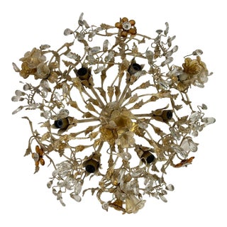 Murano Glass and Floral Tole Chandelier For Sale