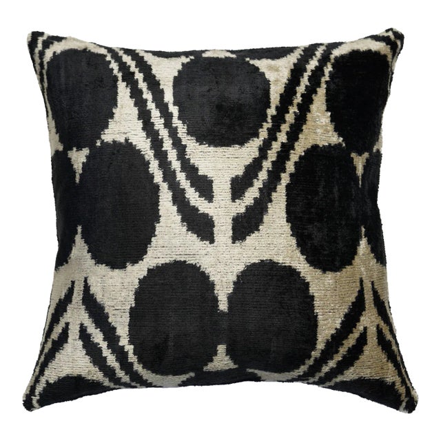 Contemporary Velvet Black & White Throw Pillow With Down For Sale