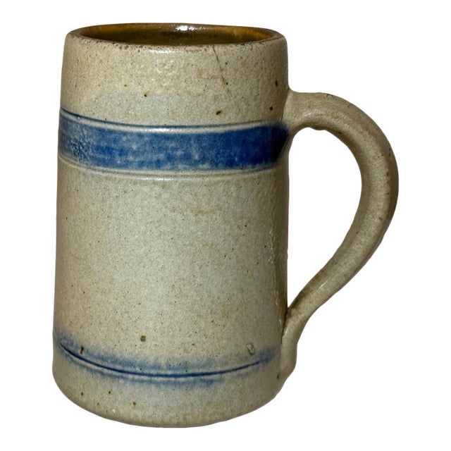 Rare Antique 19th Century Cobalt Glazed Stoneware Pottery Dining Mug Cup Jug For Sale