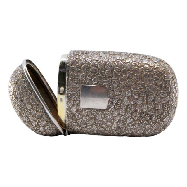 Cigarette Case in Embossed Silver with Oval Floral Motifs and Monogram Card For Sale