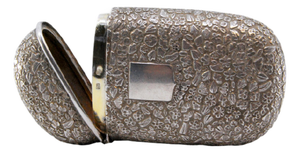 Cigarette Case in Embossed Silver with Oval Floral Motifs and Monogram Card