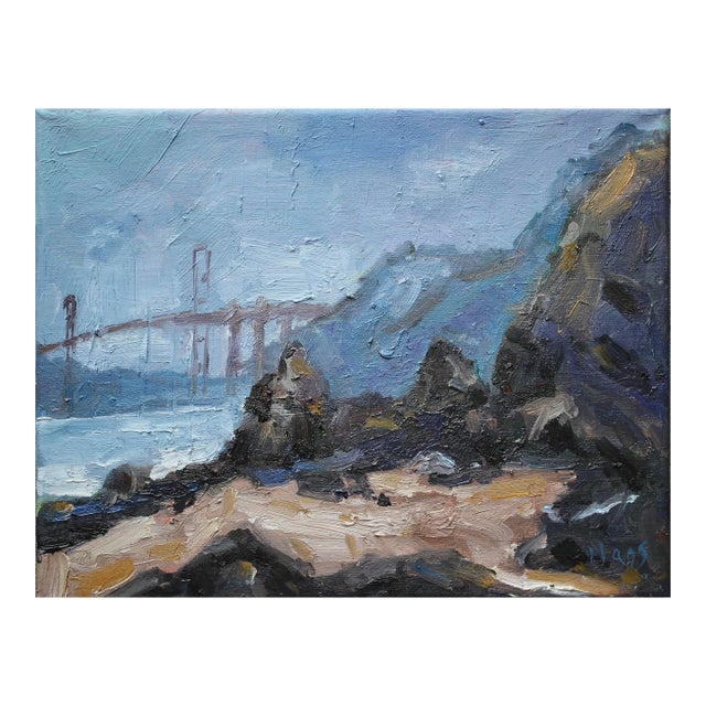 Golden Gate Fog, Modern Impressionist Oil Painting For Sale