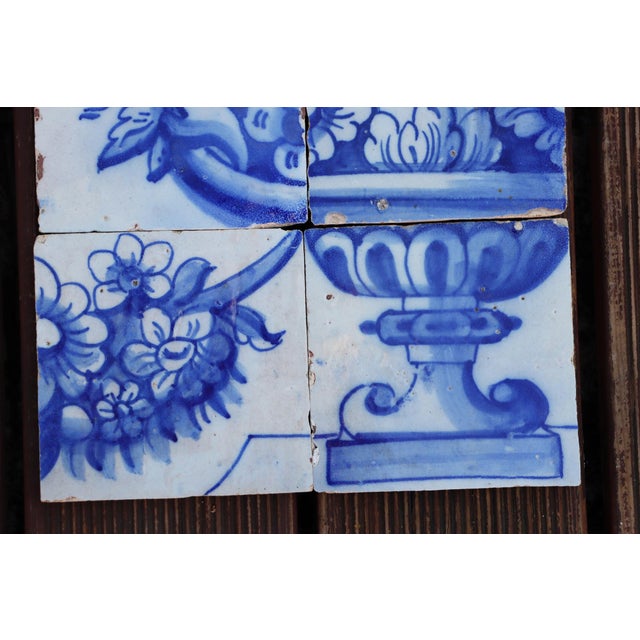 Tile Mural Panel Depicting a Vase With Rocaille Flowers, Portuguese, 18th Century For Sale - Image 6 of 7