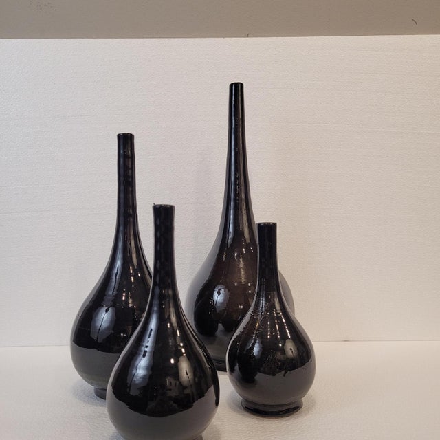 Black Vases in Glazed Ceramic, France, 1990s, Set of 4 For Sale - Image 11 of 18
