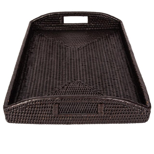 Artifacts Rattan Rectangular Serving Tray with High Handles in Tudor Black - 21" For Sale - Image 4 of 12