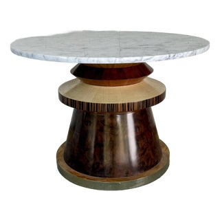 Jonathan Charles Modern Carrara Marble and Wood Rook Round Cocktail Table For Sale