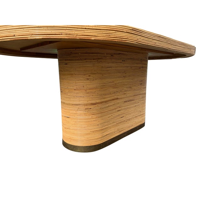 Vintage Custom Modern Boho Chic Coastal Rattan Wrapped Dining Table With Brass Base in Crespi Reed Style For Sale In New York - Image 6 of 12