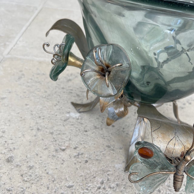 French 1970s French Crackled Glass Bowl Base Métal For Sale - Image 3 of 10