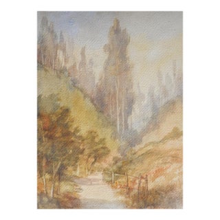Antique Impressionist Country Road Landscape Watercolor Painting For Sale