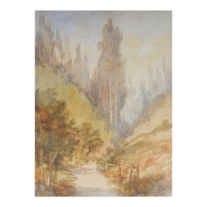 Antique Impressionist Country Road Landscape Watercolor Painting