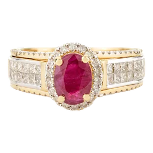 Oval Shaped Ruby & Cluster Diamond Cocktail Ring Size 7