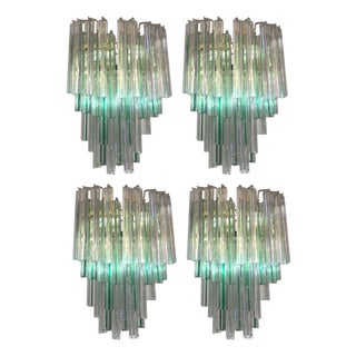 1960s Italian Venini Murano Crystal Tri-Glass Prism Wall Sconces - Set of Four For Sale