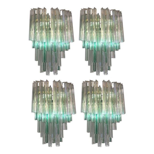 1960s Italian Venini Murano Crystal Tri-Glass Prism Wall Sconces - Set of Four For Sale