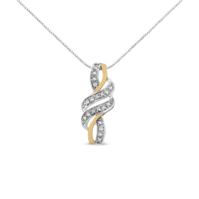 10K Yellow Gold Plated .925 Sterling Silver 1/20 cttw Round Cut Diamond Swirl Pendant Necklace (H-I Color, I2-I3 Clarity) For Sale - Image 4 of 6