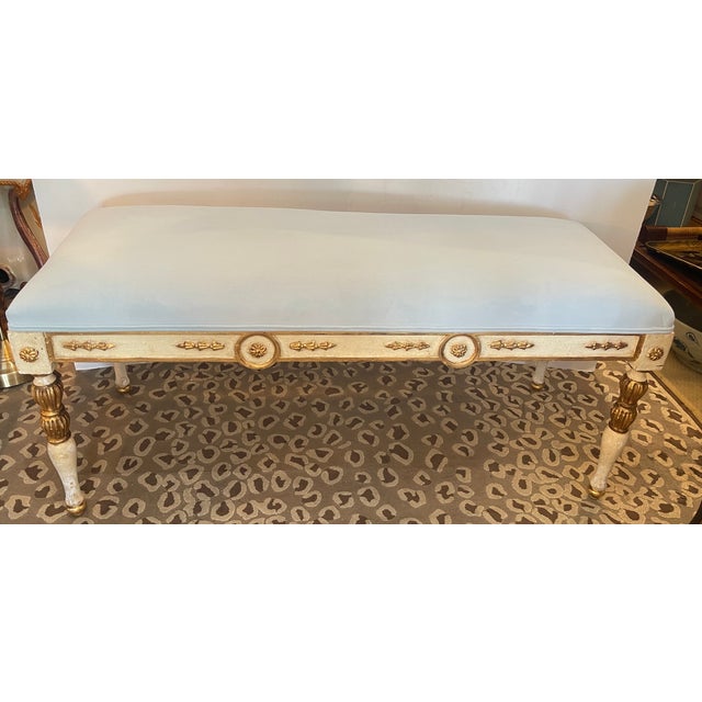 French French Louis XVI Style Painted Bench, 1950s For Sale - Image 3 of 15