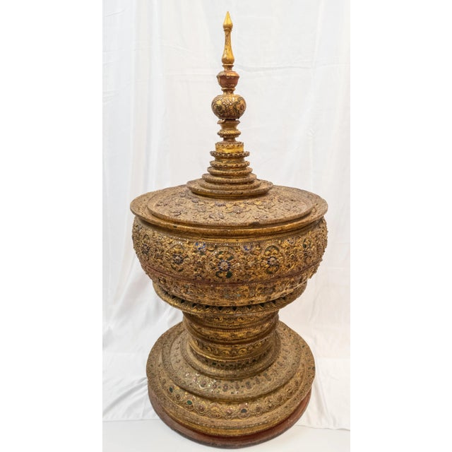 Huge Burmese Gilded Lacquer Offering Bowl in Stupa Form. For Sale In New York - Image 6 of 13