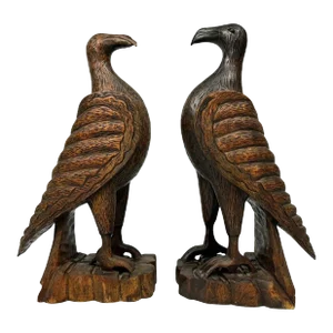 Pair of Carved Wooden Birds or Falcons