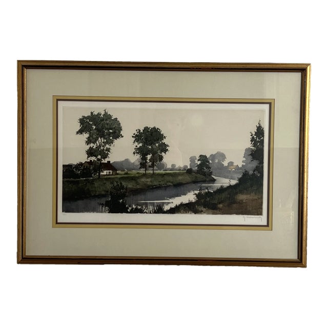 Vintage Impressionist Landscape Print Signed and Numbered 40/150 by Roger Hebbelinck (Belgium), Framed For Sale