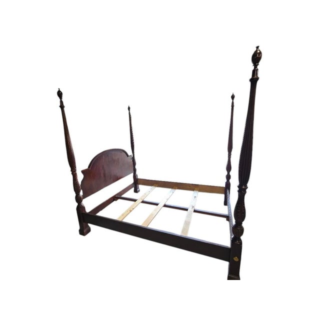 Vintage Solid Wood Queen Four Poster Bed With Turned Posts – Classic Traditional Style For Sale - Image 6 of 13