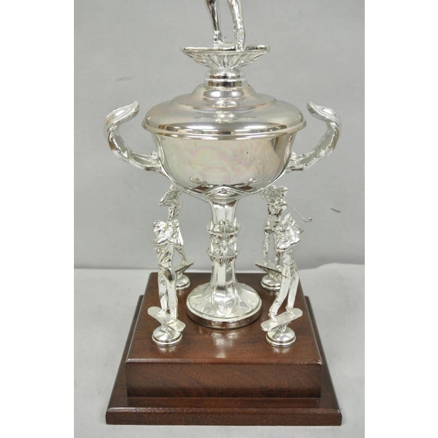 Vintage 1970s Silver Metal & Wood Figural Golf Trophy Award Cup John Sanzari For Sale - Image 13 of 14