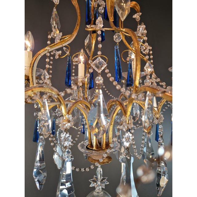 Vintage Venetian Rococo Style Crystal Chandelier Cobalt Blue and Clear Crystals For Sale - Image 9 of 12