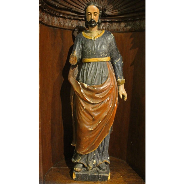 Red 18th Century Wood Sculpture of a Saint For Sale - Image 8 of 8
