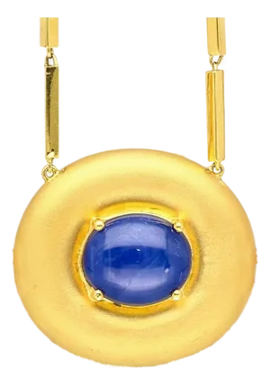 15.15 Carat Blue Star Sapphire 18k & 22k Bar Link Chain Retro Pendant Necklace