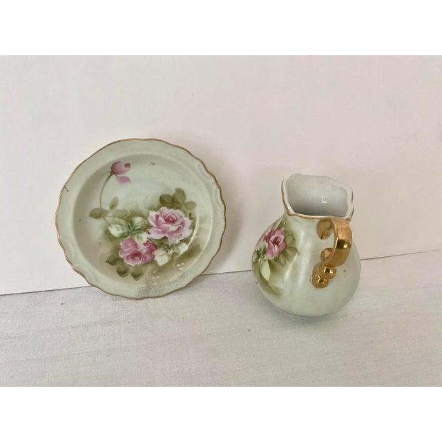 Mid 20th Century Lefton China "Heritage Green Rose" Mini Pitcher and Bowl/Saucer Set For Sale - Image 9 of 10