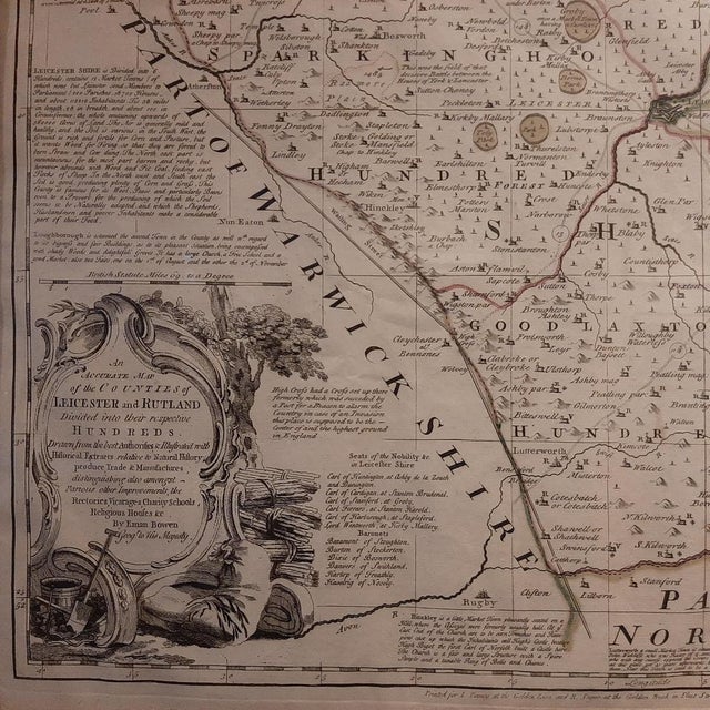 Antique map titled 'An Accurate Map of the Counties of Leicester and Rutland (\.)'. Large map of Leicester and Rutland...