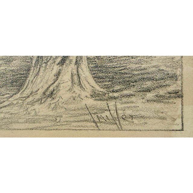 Wood Vintage Charcoal Sketch of Washington and Lee University’s Main Building and Colonnade in Lexington, Virginia, Artist Signed For Sale - Image 7 of 12