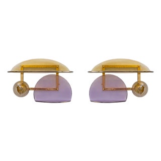 Architectural Sculptural Murano Glass and Brass Wall Sconces, Italy, 2000s, Set of 2 For Sale