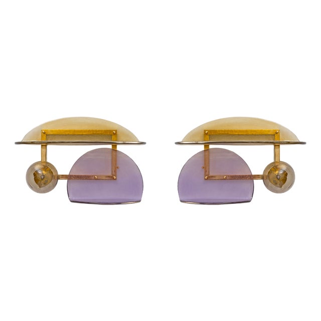 Architectural Sculptural Murano Glass and Brass Wall Sconces, Italy, 2000s, Set of 2 For Sale
