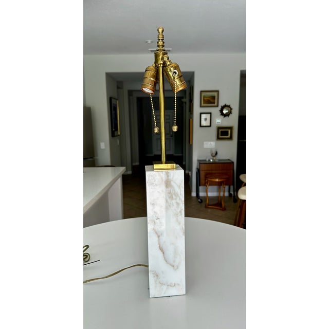 Brass 1960s Single t.h. Robsjohn-Gibbings for Hansen Table Lamp White Marble & Brass For Sale - Image 8 of 14