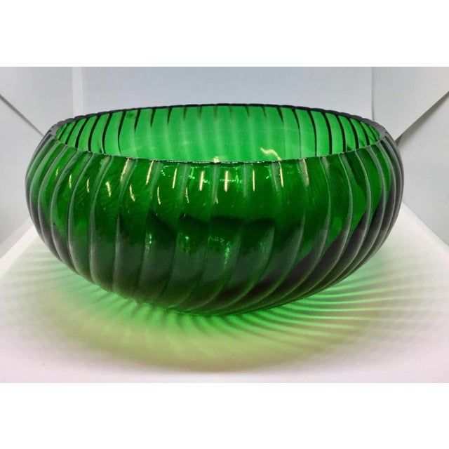 Green 1950s Swirling Green Glass Serving Bowl For Sale - Image 8 of 12