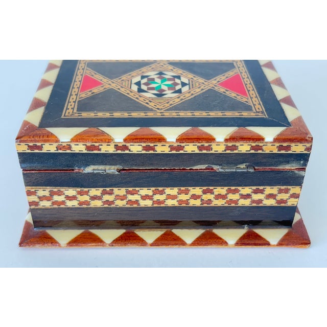 Inlaid Marquetry Jewelry Box, Walnut Wood, Moorish Style, Spain, 1940 For Sale - Image 11 of 12