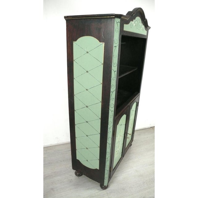 Brown Small Buffet China Cabinet in Dark Walnut and Green, 1850s For Sale - Image 8 of 9