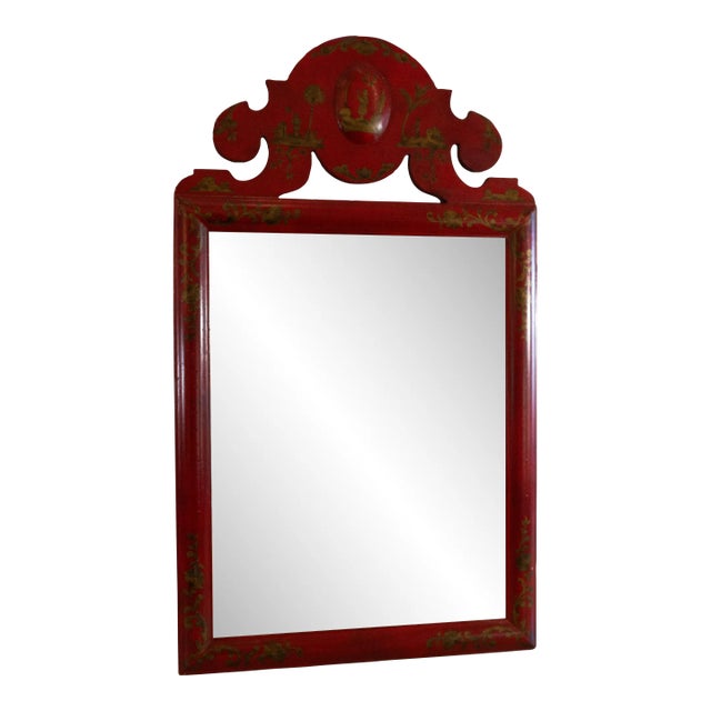 Vintage Scarlet Red Chinoiserie Mirror For Sale